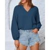 imageBTFBM Boho Blouses for Women Dressy Casual Floral Long Sleeve Shirts V Neck Lightweight Chiffon Summer Spring Tops 2025Solid Blue