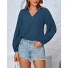 imageBTFBM Boho Blouses for Women Dressy Casual Floral Long Sleeve Shirts V Neck Lightweight Chiffon Summer Spring Tops 2025Solid Blue
