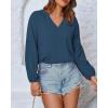 imageBTFBM Boho Blouses for Women Dressy Casual Floral Long Sleeve Shirts V Neck Lightweight Chiffon Summer Spring Tops 2025Solid Blue