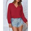 imageBTFBM Boho Blouses for Women Dressy Casual Floral Long Sleeve Shirts V Neck Lightweight Chiffon Summer Spring Tops 2025Solid Red