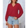 imageBTFBM Boho Blouses for Women Dressy Casual Floral Long Sleeve Shirts V Neck Lightweight Chiffon Summer Spring Tops 2025Solid Red
