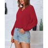 imageBTFBM Boho Blouses for Women Dressy Casual Floral Long Sleeve Shirts V Neck Lightweight Chiffon Summer Spring Tops 2025Solid Red