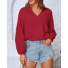 imageBTFBM Boho Blouses for Women Dressy Casual Floral Long Sleeve Shirts V Neck Lightweight Chiffon Summer Spring Tops 2025Solid Red