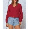 imageBTFBM Boho Blouses for Women Dressy Casual Floral Long Sleeve Shirts V Neck Lightweight Chiffon Summer Spring Tops 2025Solid Red