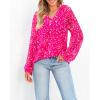 imageBTFBM Boho Blouses for Women Dressy Casual Floral Long Sleeve Shirts V Neck Lightweight Chiffon Summer Spring Tops 2025White Flower Rose Red