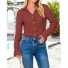 imageBTFBM Long Sleeve Lace Blouses for Women 2025 Spring Dressy Casual Button Down Shirts Date Night Outfit Club Party TopsBrown Red