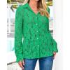 imageBTFBM Long Sleeve Lace Blouses for Women 2025 Spring Dressy Casual Button Down Shirts Date Night Outfit Club Party TopsGreen