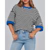 imageBTFBM Women Oversized Striped T Shirts Short Sleeve Summer Tops Casual Loose Crewneck High Low Hem Color Block Y2k TeesBlack Blue