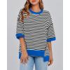 imageBTFBM Women Oversized Striped T Shirts Short Sleeve Summer Tops Casual Loose Crewneck High Low Hem Color Block Y2k TeesBlack Blue