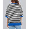imageBTFBM Women Oversized Striped T Shirts Short Sleeve Summer Tops Casual Loose Crewneck High Low Hem Color Block Y2k TeesBlack Blue