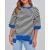 imageBTFBM Women Oversized Striped T Shirts Short Sleeve Summer Tops Casual Loose Crewneck High Low Hem Color Block Y2k TeesBlack Blue