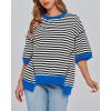 imageBTFBM Women Oversized Striped T Shirts Short Sleeve Summer Tops Casual Loose Crewneck High Low Hem Color Block Y2k TeesBlack Blue
