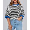 imageBTFBM Women Oversized Striped T Shirts Short Sleeve Summer Tops Casual Loose Crewneck High Low Hem Color Block Y2k TeesBlack Blue