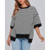 imageBTFBM Women Oversized Striped T Shirts Short Sleeve Summer Tops Casual Loose Crewneck High Low Hem Color Block Y2k TeesBlack White