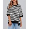 imageBTFBM Women Oversized Striped T Shirts Short Sleeve Summer Tops Casual Loose Crewneck High Low Hem Color Block Y2k TeesBlack White