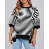 imageBTFBM Women Oversized Striped T Shirts Short Sleeve Summer Tops Casual Loose Crewneck High Low Hem Color Block Y2k TeesBlack White