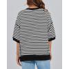 imageBTFBM Women Oversized Striped T Shirts Short Sleeve Summer Tops Casual Loose Crewneck High Low Hem Color Block Y2k TeesBlack White