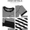 imageBTFBM Women Oversized Striped T Shirts Short Sleeve Summer Tops Casual Loose Crewneck High Low Hem Color Block Y2k TeesBlack White