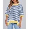 imageBTFBM Women Oversized Striped T Shirts Short Sleeve Summer Tops Casual Loose Crewneck High Low Hem Color Block Y2k TeesBlue White
