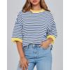 imageBTFBM Women Oversized Striped T Shirts Short Sleeve Summer Tops Casual Loose Crewneck High Low Hem Color Block Y2k TeesBlue White