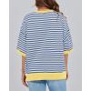 imageBTFBM Women Oversized Striped T Shirts Short Sleeve Summer Tops Casual Loose Crewneck High Low Hem Color Block Y2k TeesBlue White