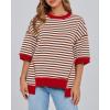 imageBTFBM Women Oversized Striped T Shirts Short Sleeve Summer Tops Casual Loose Crewneck High Low Hem Color Block Y2k TeesBrown White