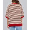 imageBTFBM Women Oversized Striped T Shirts Short Sleeve Summer Tops Casual Loose Crewneck High Low Hem Color Block Y2k TeesBrown White