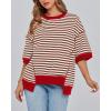 imageBTFBM Women Oversized Striped T Shirts Short Sleeve Summer Tops Casual Loose Crewneck High Low Hem Color Block Y2k TeesBrown White
