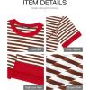imageBTFBM Women Oversized Striped T Shirts Short Sleeve Summer Tops Casual Loose Crewneck High Low Hem Color Block Y2k TeesBrown White