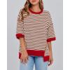 imageBTFBM Women Oversized Striped T Shirts Short Sleeve Summer Tops Casual Loose Crewneck High Low Hem Color Block Y2k TeesBrown White