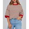 imageBTFBM Women Oversized Striped T Shirts Short Sleeve Summer Tops Casual Loose Crewneck High Low Hem Color Block Y2k TeesBrown White