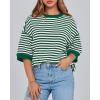 imageBTFBM Women Oversized Striped T Shirts Short Sleeve Summer Tops Casual Loose Crewneck High Low Hem Color Block Y2k TeesGreen White