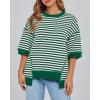 imageBTFBM Women Oversized Striped T Shirts Short Sleeve Summer Tops Casual Loose Crewneck High Low Hem Color Block Y2k TeesGreen White