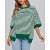 imageBTFBM Women Oversized Striped T Shirts Short Sleeve Summer Tops Casual Loose Crewneck High Low Hem Color Block Y2k TeesGreen White
