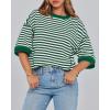 imageBTFBM Women Oversized Striped T Shirts Short Sleeve Summer Tops Casual Loose Crewneck High Low Hem Color Block Y2k TeesGreen White
