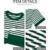imageBTFBM Women Oversized Striped T Shirts Short Sleeve Summer Tops Casual Loose Crewneck High Low Hem Color Block Y2k TeesGreen White