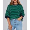 imageBTFBM Women Oversized Striped T Shirts Short Sleeve Summer Tops Casual Loose Crewneck High Low Hem Color Block Y2k TeesNavy Green