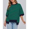 imageBTFBM Women Oversized Striped T Shirts Short Sleeve Summer Tops Casual Loose Crewneck High Low Hem Color Block Y2k TeesNavy Green