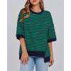 imageBTFBM Women Oversized Striped T Shirts Short Sleeve Summer Tops Casual Loose Crewneck High Low Hem Color Block Y2k TeesNavy Green