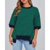 imageBTFBM Women Oversized Striped T Shirts Short Sleeve Summer Tops Casual Loose Crewneck High Low Hem Color Block Y2k TeesNavy Green