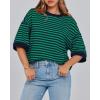 imageBTFBM Women Oversized Striped T Shirts Short Sleeve Summer Tops Casual Loose Crewneck High Low Hem Color Block Y2k TeesNavy Green