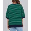 imageBTFBM Women Oversized Striped T Shirts Short Sleeve Summer Tops Casual Loose Crewneck High Low Hem Color Block Y2k TeesNavy Green