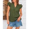 imageBTFBM Women Summer Eyelet Tops Dressy Casual V Neck Ruffle Cap Sleeve Cotton Boho Shirts Lace Embroidered Blouses 2025Army Green
