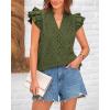 imageBTFBM Women Summer Eyelet Tops Dressy Casual V Neck Ruffle Cap Sleeve Cotton Boho Shirts Lace Embroidered Blouses 2025Army Green