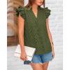 imageBTFBM Women Summer Eyelet Tops Dressy Casual V Neck Ruffle Cap Sleeve Cotton Boho Shirts Lace Embroidered Blouses 2025Army Green