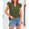 imageBTFBM Women Summer Eyelet Tops Dressy Casual V Neck Ruffle Cap Sleeve Cotton Boho Shirts Lace Embroidered Blouses 2025Army Green