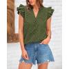 imageBTFBM Women Summer Eyelet Tops Dressy Casual V Neck Ruffle Cap Sleeve Cotton Boho Shirts Lace Embroidered Blouses 2025Army Green