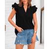 imageBTFBM Women Summer Eyelet Tops Dressy Casual V Neck Ruffle Cap Sleeve Cotton Boho Shirts Lace Embroidered Blouses 2025Black