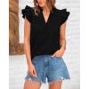 imageBTFBM Women Summer Eyelet Tops Dressy Casual V Neck Ruffle Cap Sleeve Cotton Boho Shirts Lace Embroidered Blouses 2025Black