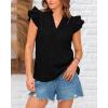imageBTFBM Women Summer Eyelet Tops Dressy Casual V Neck Ruffle Cap Sleeve Cotton Boho Shirts Lace Embroidered Blouses 2025Black
